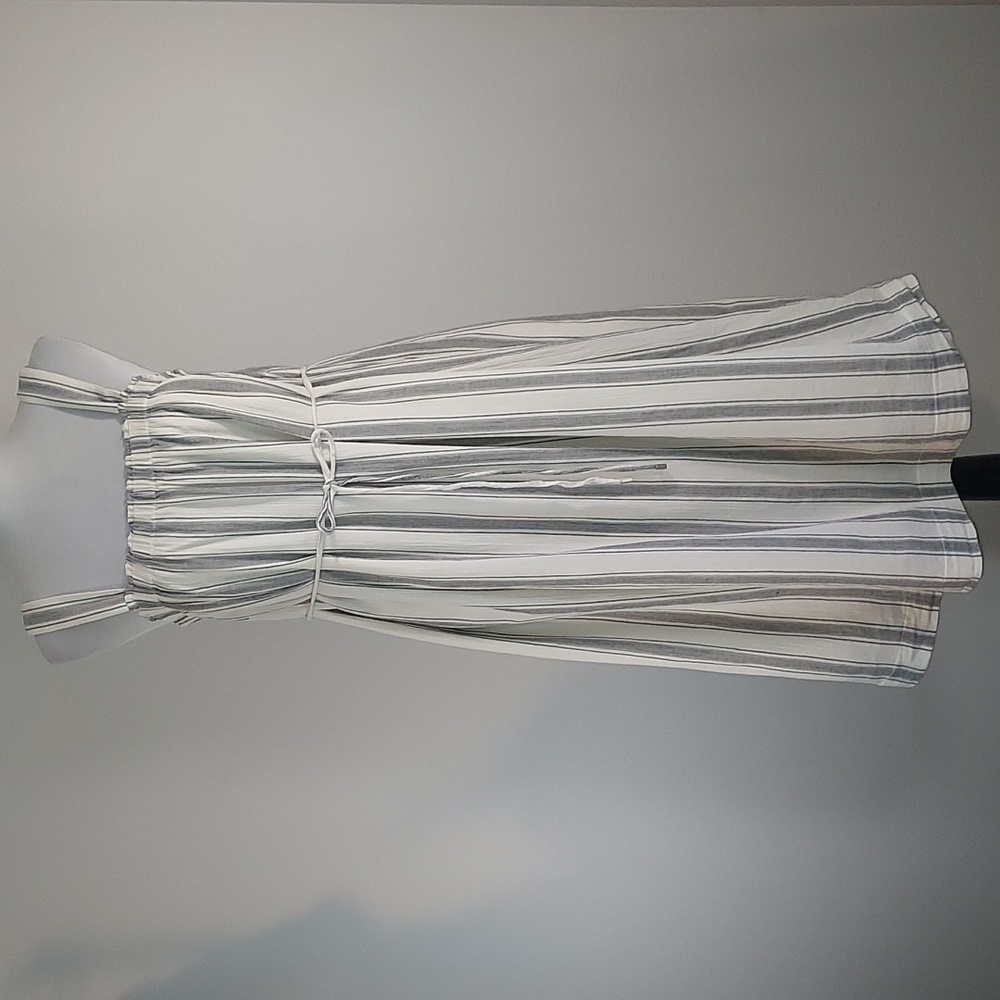 Liz Lange Maternity Grey White Striped Tie Waist 100% Cotton Dress Size Large